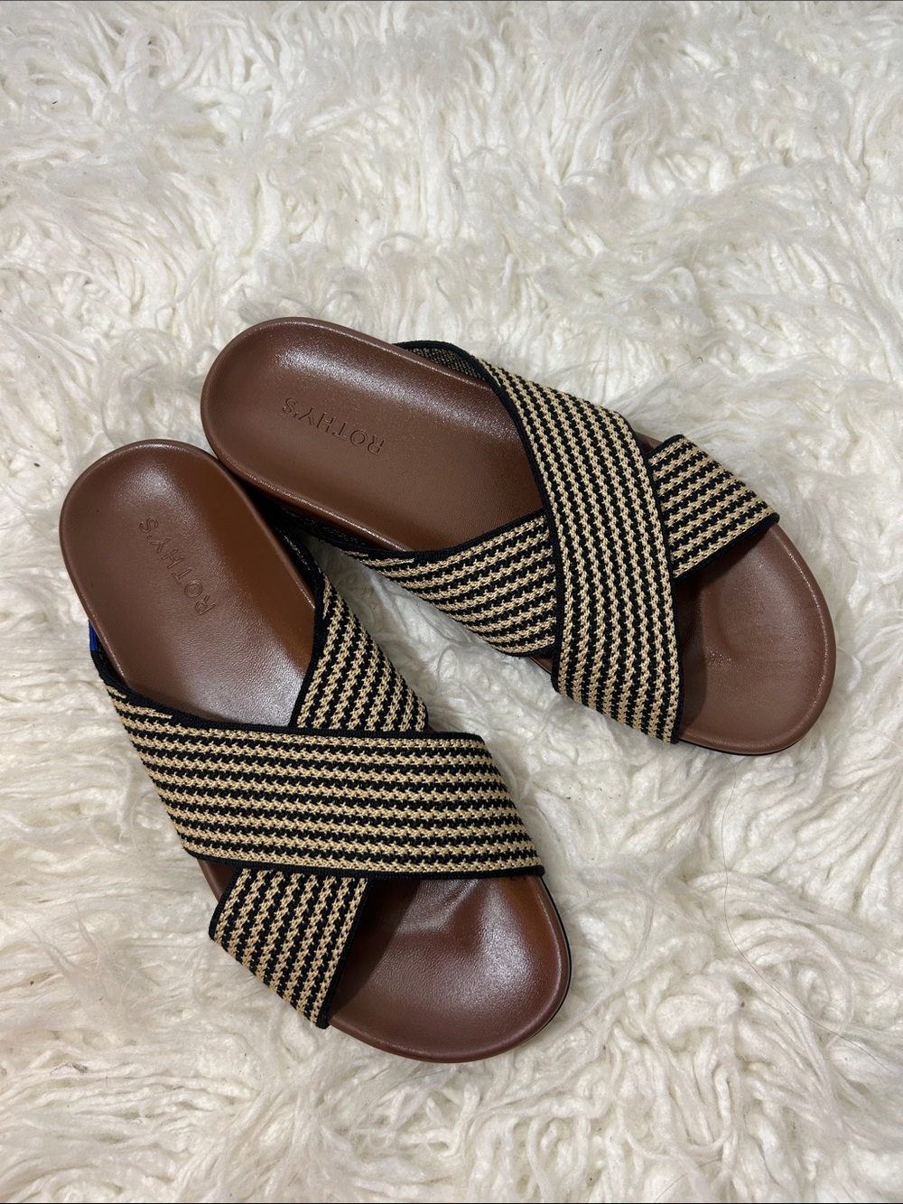 Rothy’s The Weekend Woven Cross-Strap Slide Sandals in Brown and Black size 9.5 - Picture 4 of 10